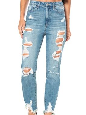 Juicy Couture Venice Y2K Med Blue Destroyed Straight Leg Jeans Womens 28 NWT